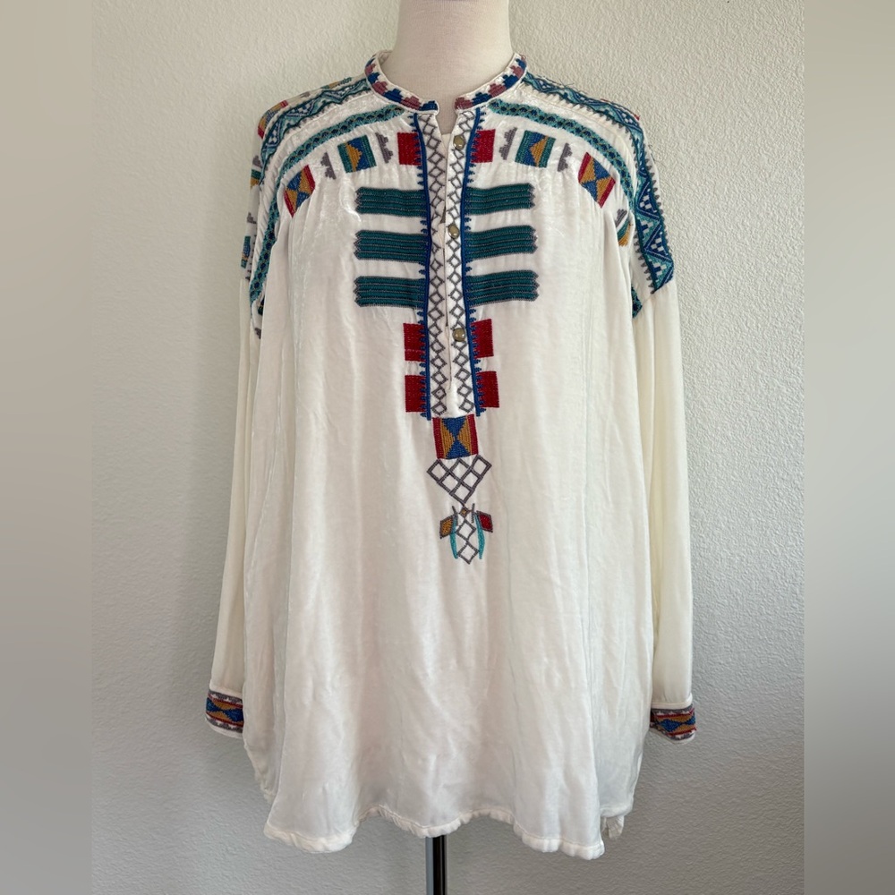Johnny Was Eugenia Velvet Blouse Sz M Silk Blend Embroidered Western Boho Hippie - Picture 1 of 9